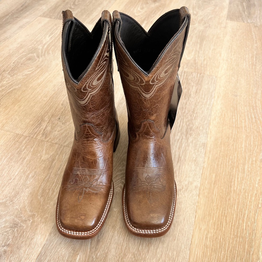 Ladies 7 Genuine Leather Chloe Wide Square Toe Western Tobacco Boots Handcrafted